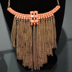 Peach and gold chain statement necklace